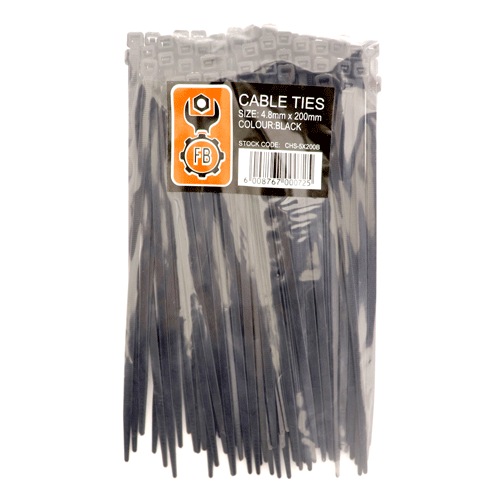 "CABLE TIES 200X4.5MM BLACK  FB - SOLD PER PACK OF 100"