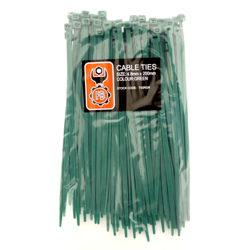 "CABLE TIES 200X4.5MM GREEN  FB - SOLD PER PACK OF 100"