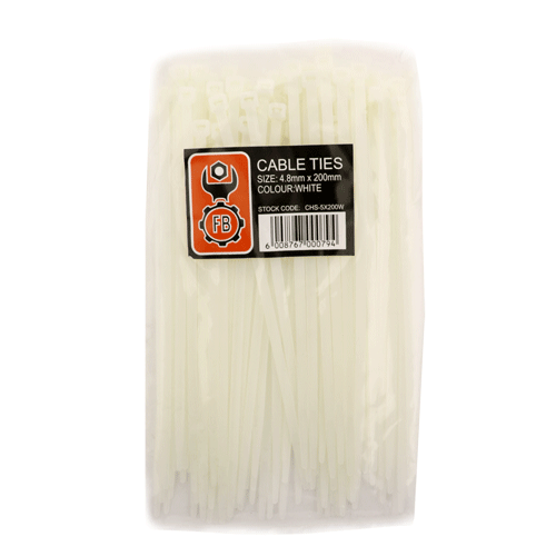 "CABLE TIES 200X4.5MM WHITE  FB - SOLD PER PACK OF 100"