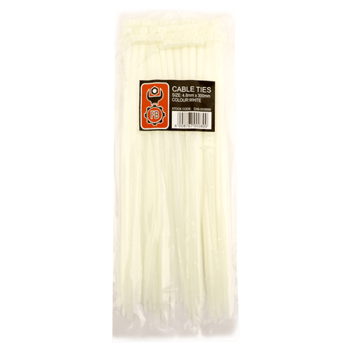 "CABLE TIES 300X4.5MM WHITE  FB - SOLD PER PACK OF 100"
