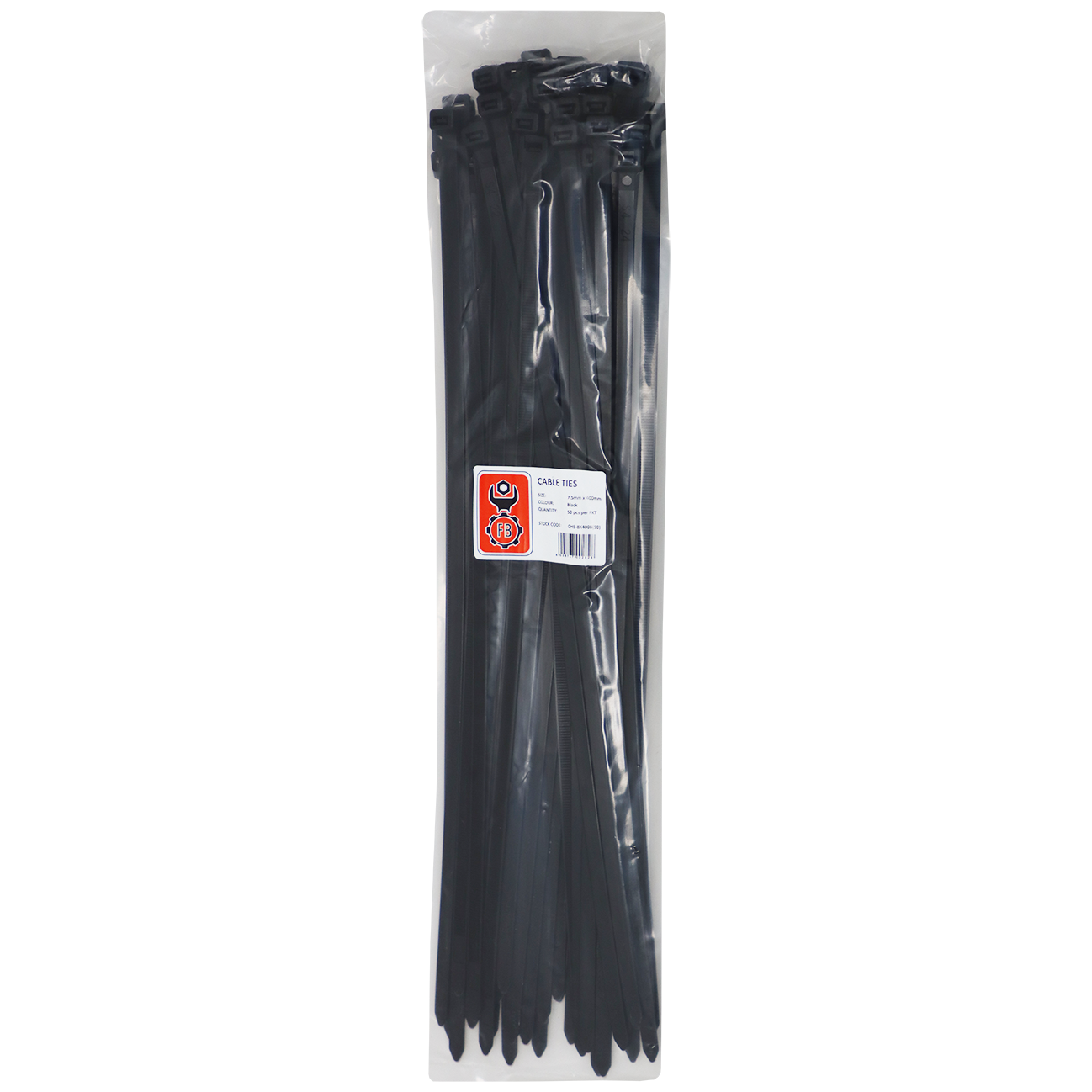 CABLE TIES 400X7.5MM BLACK FB - SOLD PER PACK OF 50 | Fowkes Bros