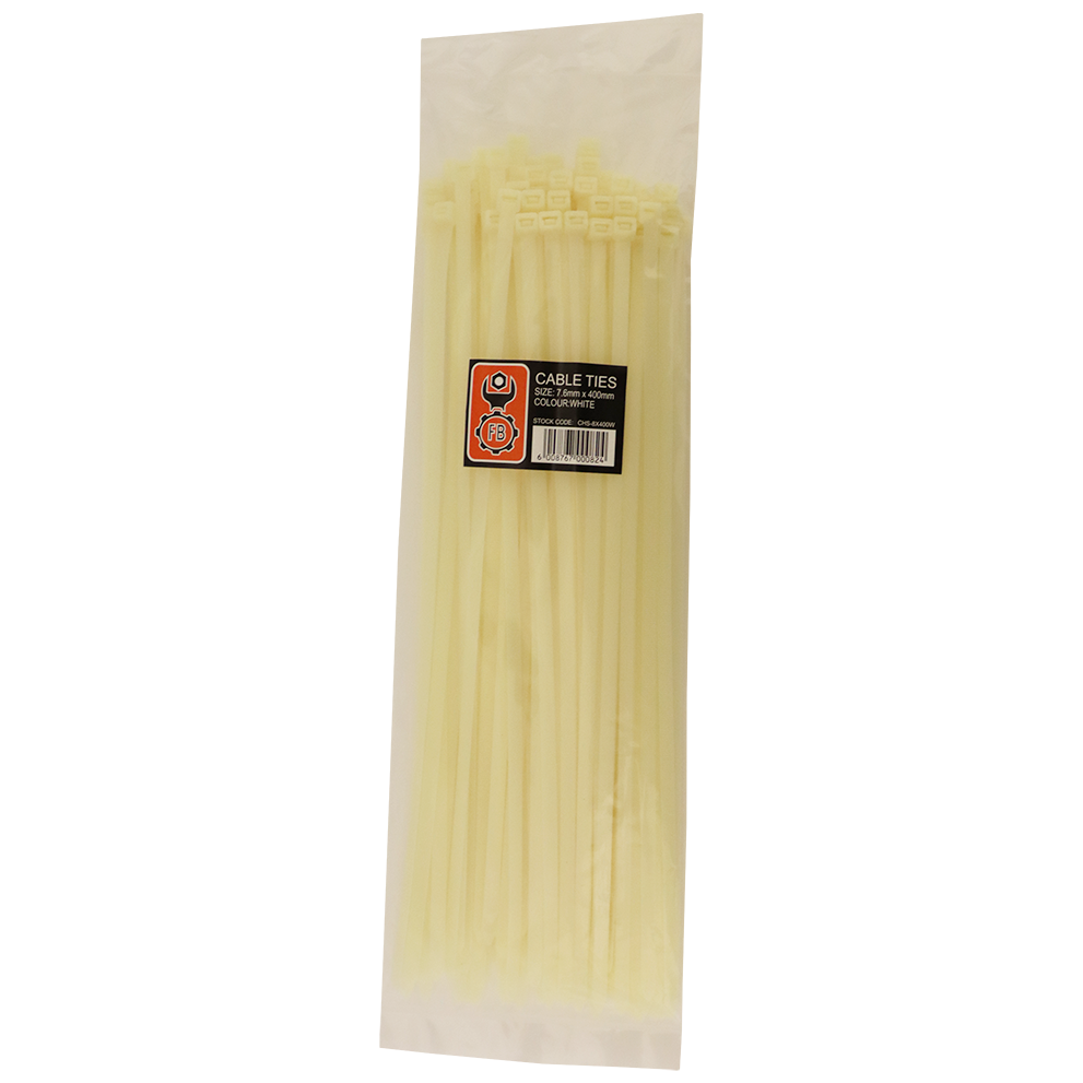 "CABLE TIES 400X7.5MM WHITE  FB - SOLD PER PACK OF 50"
