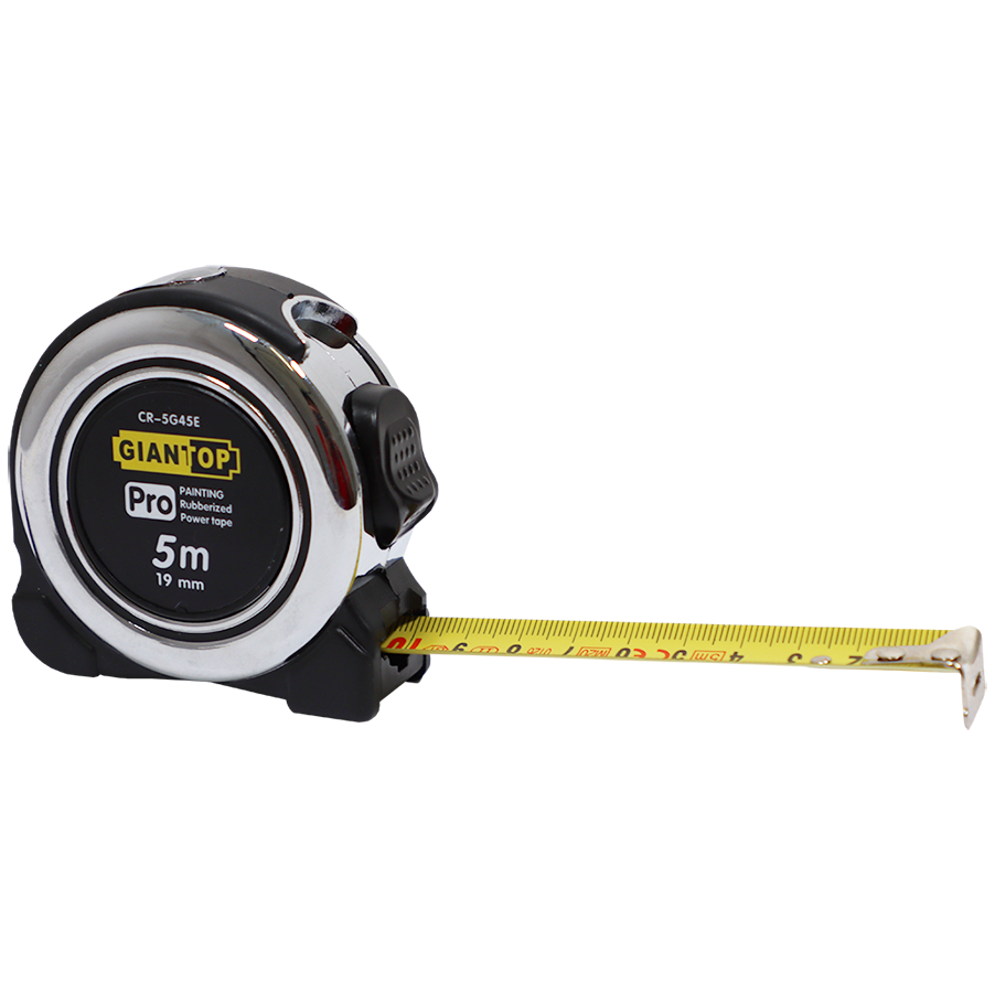 "TAPE   5MX19MM STEEL GIANT CHROME - MANUAL LOCK - RUBBER PROTECTIVE CASING"
