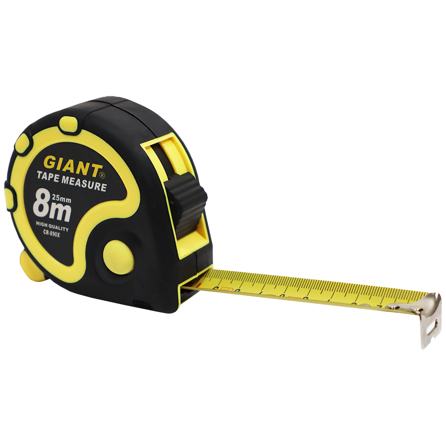 "TAPE   8MX25MM STEEL GIANT YELLOW - MANUAL LOCK - RUBBER PROTECTIVE CASING"