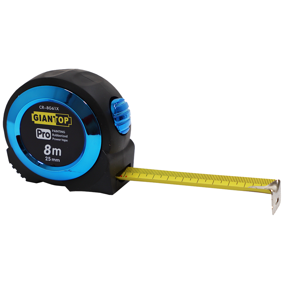 "TAPE   8MX25MM STEEL GIANT BLUE - AUTO LOCK - RUBBER PROTECTIVE CASING"