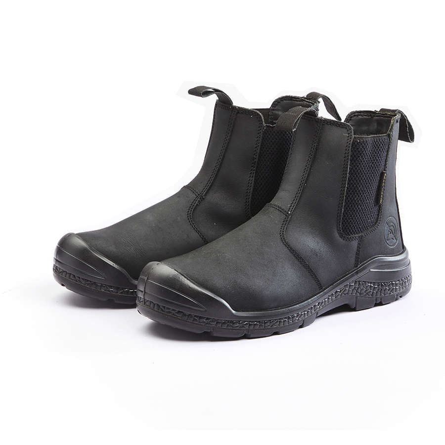 "SAFETY BOOT  7 BLACK CHELSEA DROMEX - STC - CRAZY HORSE FULL GRAIN LEATHER"