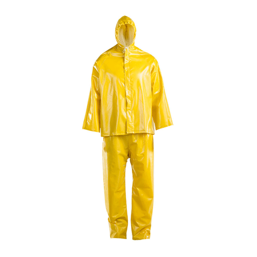 "RAIN SUIT HD PVC YELLOW   MEDIUM - (TWO PIECE) 85% PVC OUTER WATERPROOF"