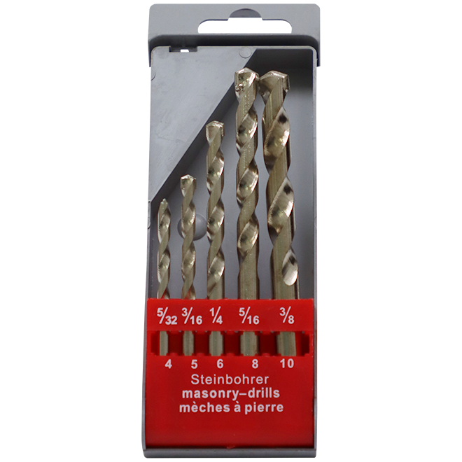 "DRILL SET MASONRY 5PC 4-10 SILVER FB - NICKEL PLATED - PLASTIC CASE"