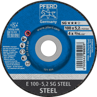 "GRINDING DISC  STL 100 X 5.0 SG PFERD - FOR STEEL - PERFORMANCE LINE"