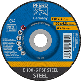 "GRINDING DISC  STL 100 X 6.0 PSF PFERD - FOR STEEL - UNIVERSAL LINE"
