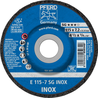 "GRINDING DISC  S\/S 115 X 7.0 SG PFERD - FOR STAINLESS STEEL - UNIVERSAL LINE"