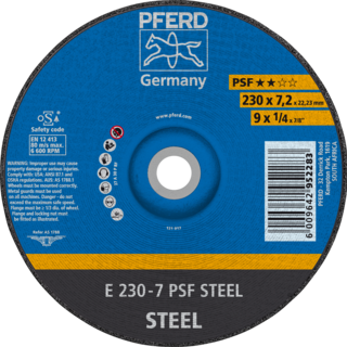 "GRINDING DISC  STL 230 X 7.0 PSF PFERD - FOR STEEL - UNIVERSAL LINE"