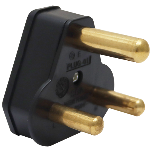 "PLUG TOP 3PIN PVC BLACK 16A - ROUND BRASS PINS"