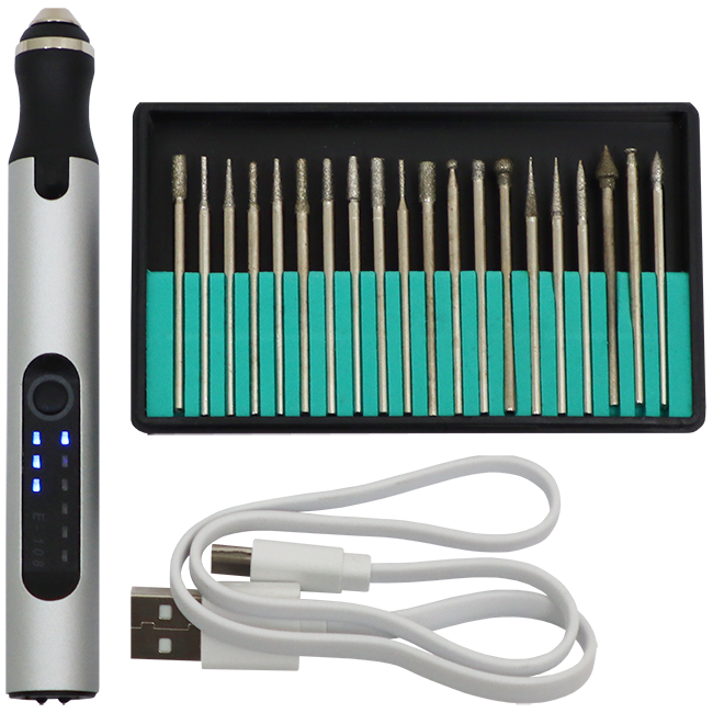 "ENGRAVER CORDLESS SET 20PCS  USB FB - 20 TIP SHAPES - USB RECHARGEABLE"