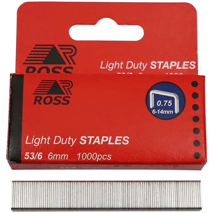 "STAPLE L\/D  6MM (1000 P\/BOX) ROSS - LIGHT DUTY FOR F3002 & F3003 GUNS"