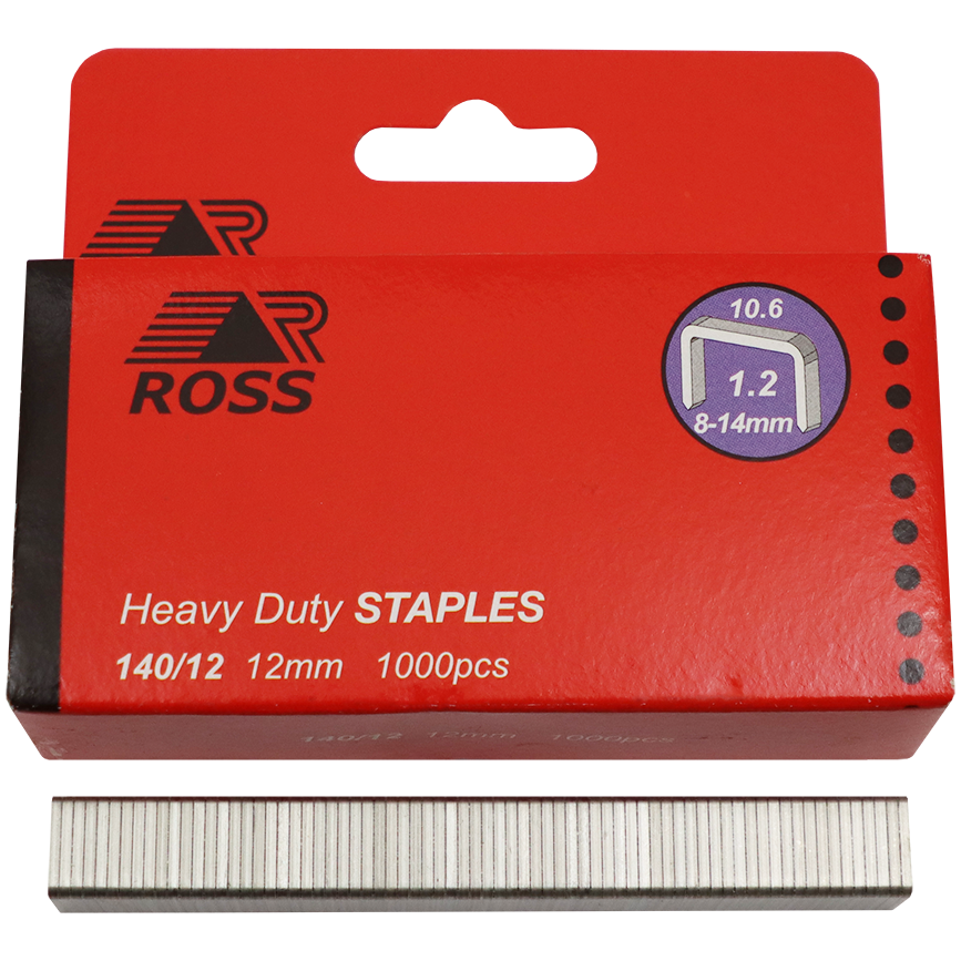 "STAPLE H\/D 12MM (1000 P\/BOX ) ROSS - HEAVY DUTY FOR F3001 & F3002 GUNS"