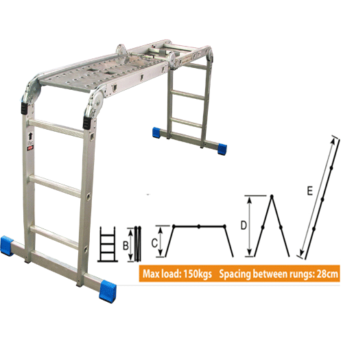 "LADDER M\/PURPOSE ALUM 12 STEP 3.6M PF - MULTI PURPOSE PLATFORM-MAX LOAD 150KG"