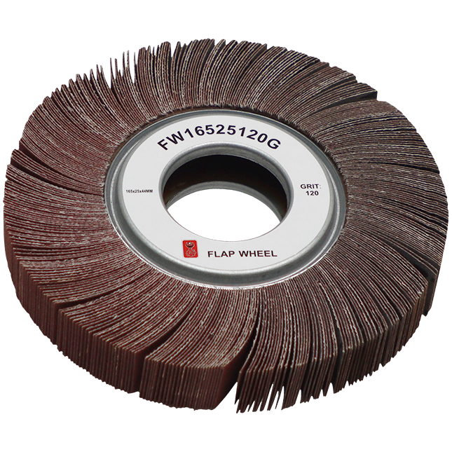 "FLAP WHEEL 165 X 25MM 120G FB - 44.0MM BORE - PREMIUM CLOTH (285 FLAPS)"