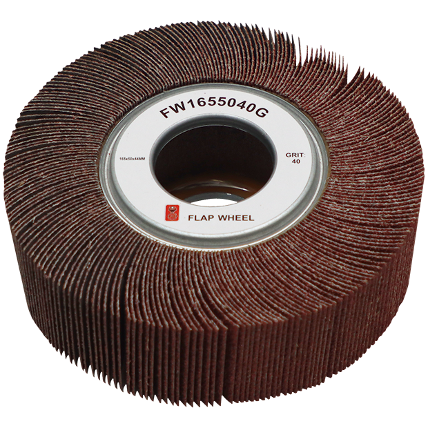 "FLAP WHEEL 165 X 50MM  40G FB - 44.0MM BORE - PREMIUM CLOTH (215 FLAPS)"