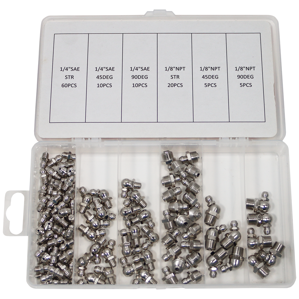 "ASSORT GREASE NIPPLES IMPERIAL 110PC - ASSORTED SIZES - 1\/8\" & 1\/4\""