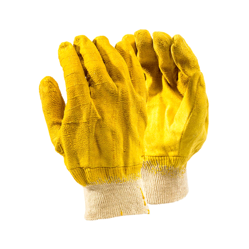 "GLOVE COMAREX CRINKLE YELLOW WRIST - RUBBER (CRINKLE PALM) - KNITTED WRIST"