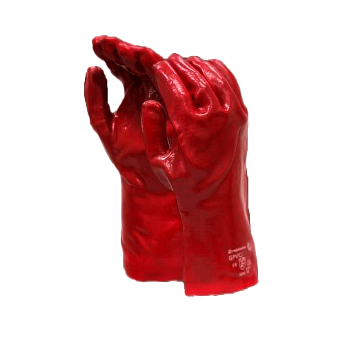 "GLOVE PVC CHEMICAL RED WRIST - 27CM LENGTH, ABRASION RESISTANT"