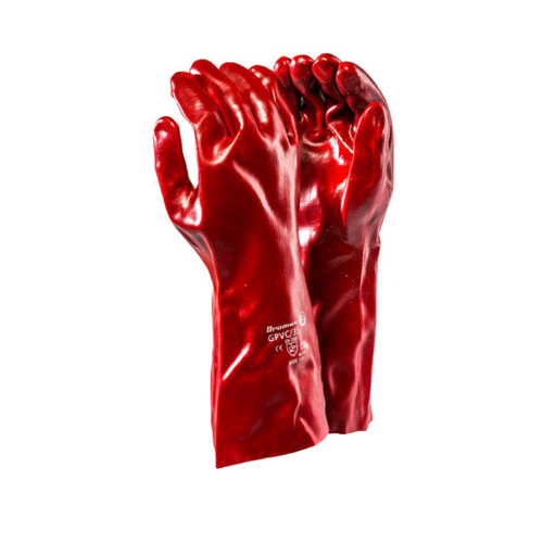 "GLOVE PVC CHEMICAL RED ELBOW - 35CM LENGTH, ABRASION RESISTANT"