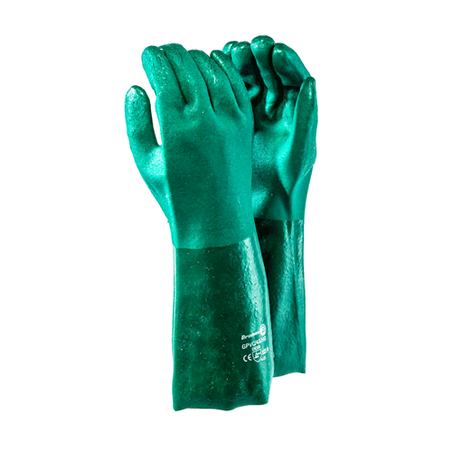 "GLOVE PVC CHEMICAL GREEN ELBOW H\/D - 40CM LENGTH, HEAVY DUTY"