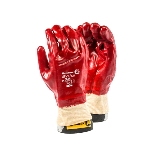 "GLOVE PVC CHEMICAL RED KNIT WRIST - STANDARD DUTY, KNITTED WRIST"