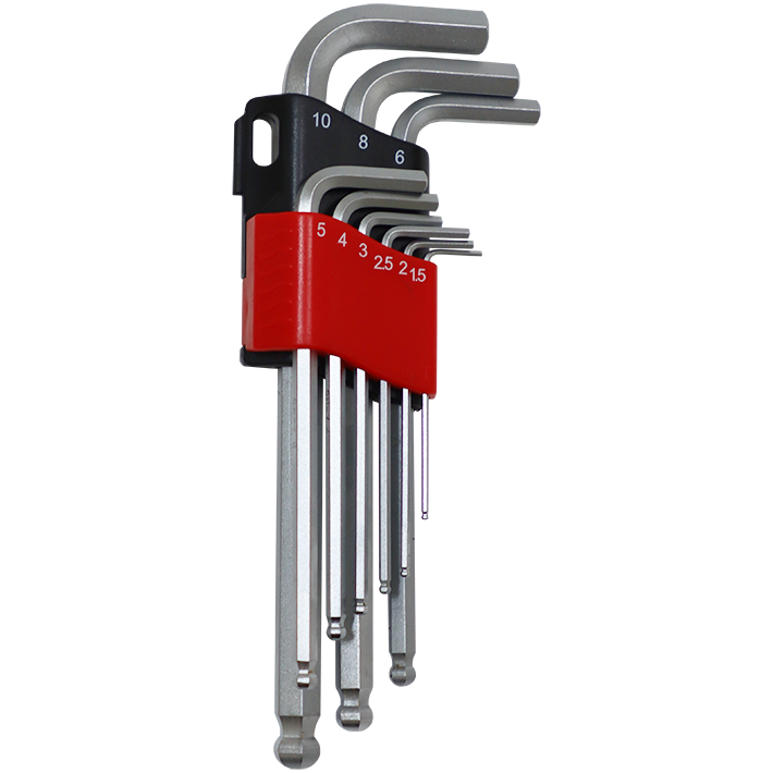 ALLEN K/SET B/P 1.5-10MM L/S FB - 9PC - CHROME -LONG- PLASTIC CLIP