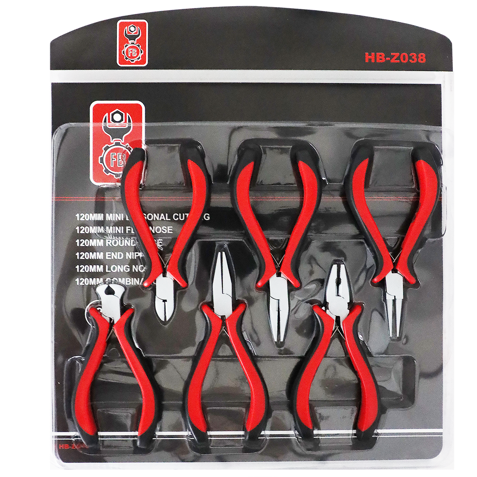 "PLIER SET MINI  6 PCS  FB - 120MM RED DUAL TONE INSULATED HANDLE"