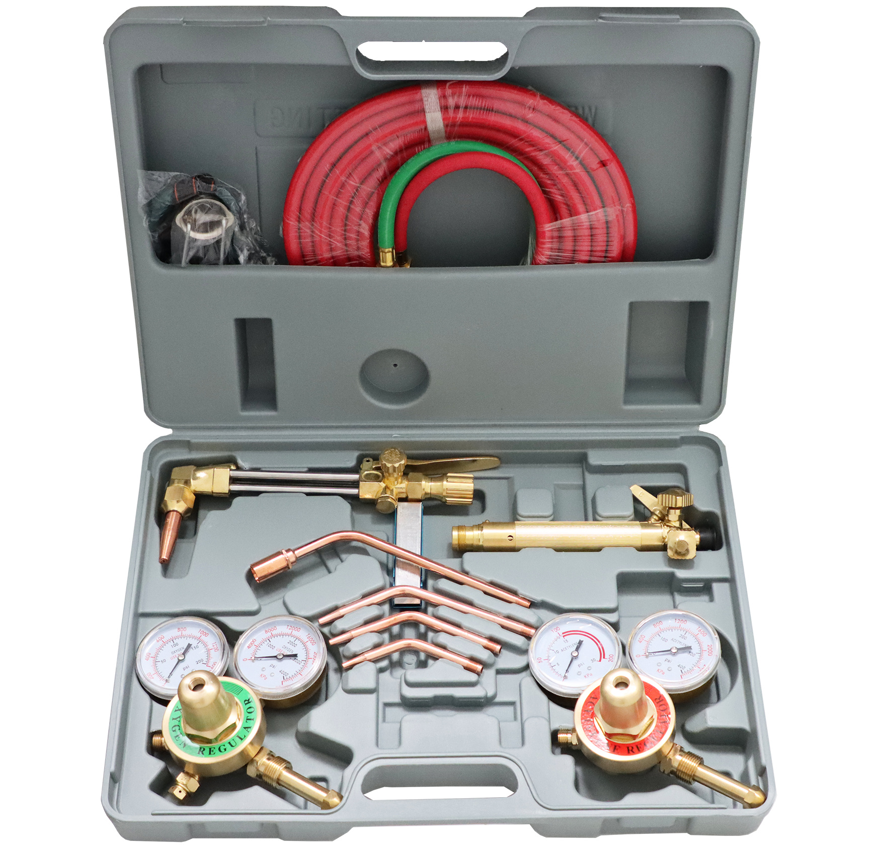 "WELD GAS CUTTING KIT OXY & ACET FB - COMPLETE KIT - FULLY BRASS REGULATORS"