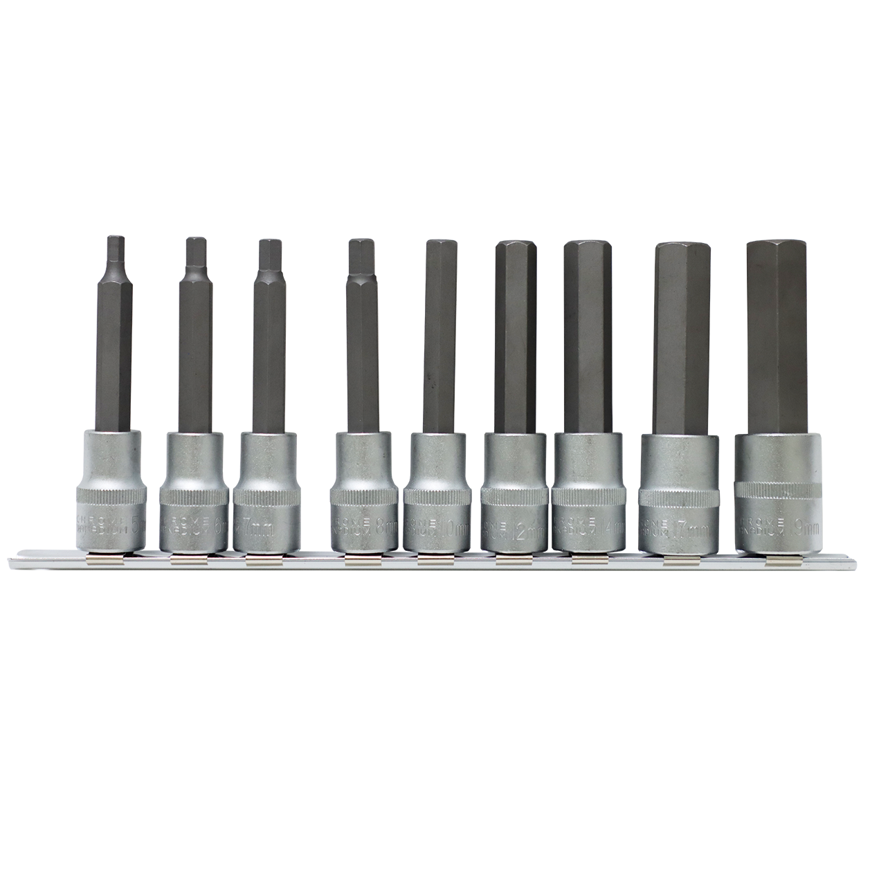 "SOCKET SET   1\/2\"D A\/KEY MET100MM FB - SIZES 5-19MM (9PCS - LONG 110MM)"