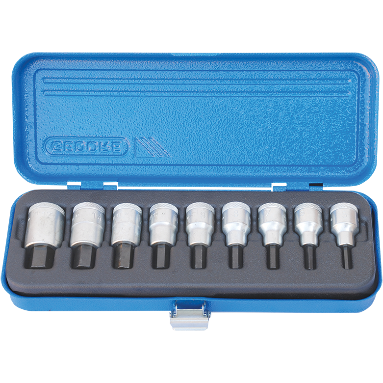 "SOCKET SET   1\/2\"D A\/KEY MET 55MM GED - SIZES 5-17MM (9PCS - SHORT 55MM)"