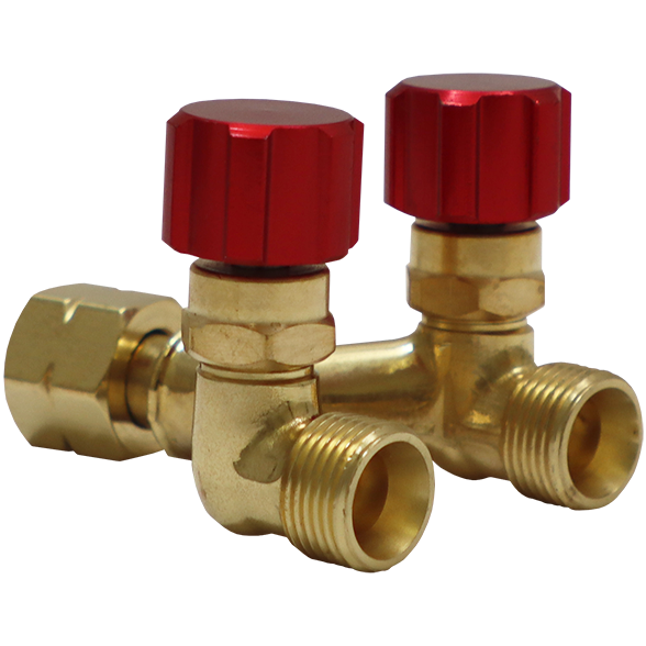 "WELD GAS REG SPARE TWIN VALVE ACET RED - FULLY BRASS (ACETYLENE)- Y HOSE CONNECTOR"