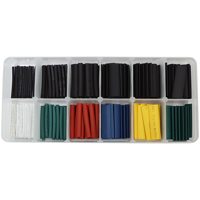 "ASSORT HEAT SHRINK TUBING SET  180PC - ASSORTED COLOURS IN PLASTIC BOX"