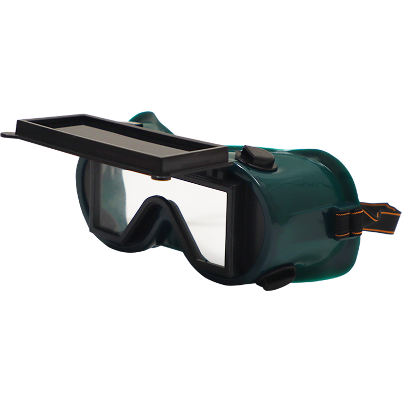 "WELD GOGGLE FLIP UP PREMIUM FB - GREEN COLOR - BLACK PVC"