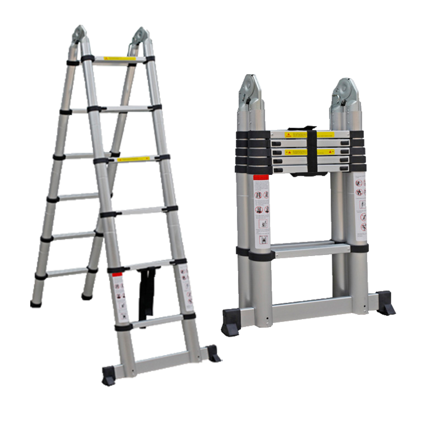 LADDER TELESCOPIC AFRAME ALUM 3.8M 12 STEPS ALUMINIUM MAX LOAD