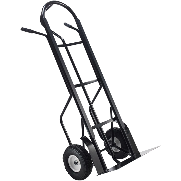 "LIFTING HAND TROLLEY 300KG BLACK - H\/DUTY 10\" PU WHEELS - STEEL TOE PLATE"