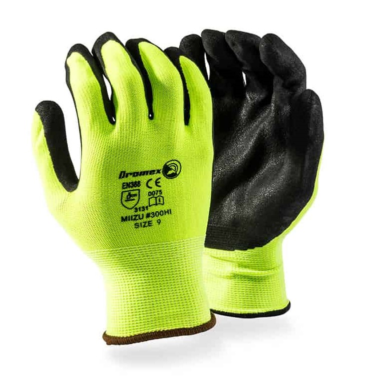 GLOVE HANDLING MIIZU HI-VIZ SIZE 10 - PU & NITRILE DIPPED PALM