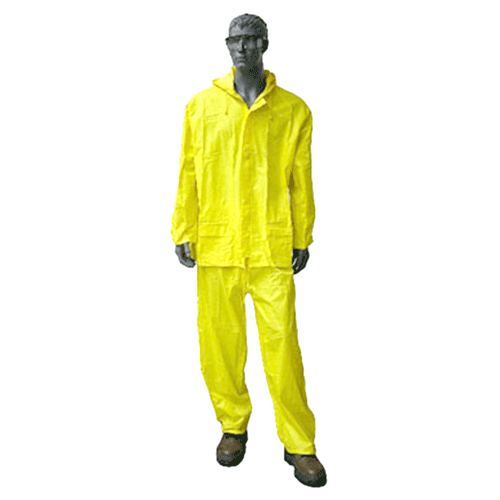 "RAIN SUIT RUBBERISED YELLOW 3XL - (TWO PIECE) 75% PVC WATERPROOF OUTER"