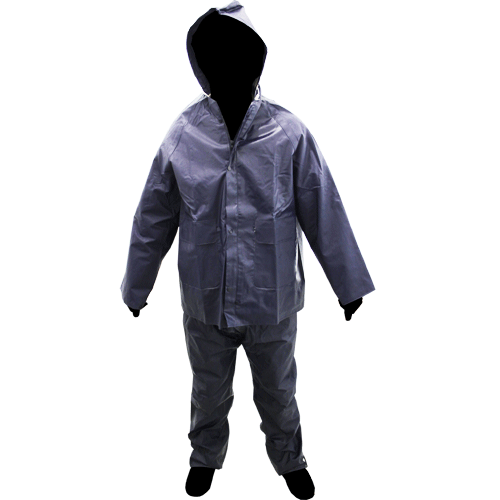 "RAIN SUIT RUBBERISED BLUE  LARGE - (TWO PIECE) 75% PVC WATERPROOF OUTER"