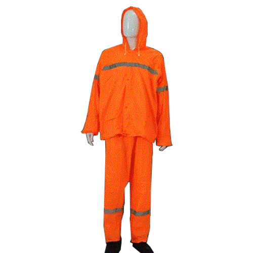"RAIN SUIT HI VIZ ORANGE  LARGE - RUBBERISED WITH REFLECTIVE TAPE"