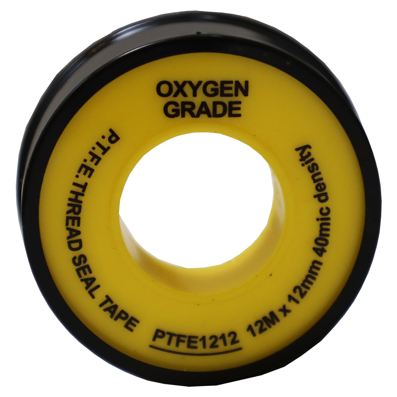 "PTFE TAPE  12M X 12MM OXYGEN BLK\/YELL - OXYGEN GRADE - 40 MIC - 0.04MM THICK"