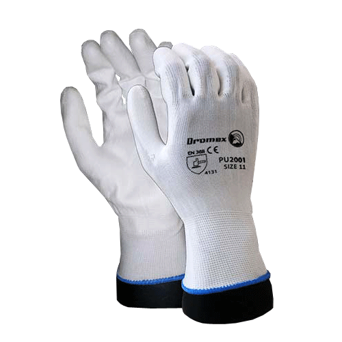 "GLOVE HANDLING WHITE SIZE  8 DRO - INSPECTORS POLYURETHANE PALM COATED"