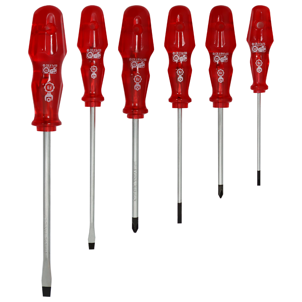SCREWDRIVER SET STD 6PC FB RED - STANDARD - ROUND BLADE | Fowkes Bros