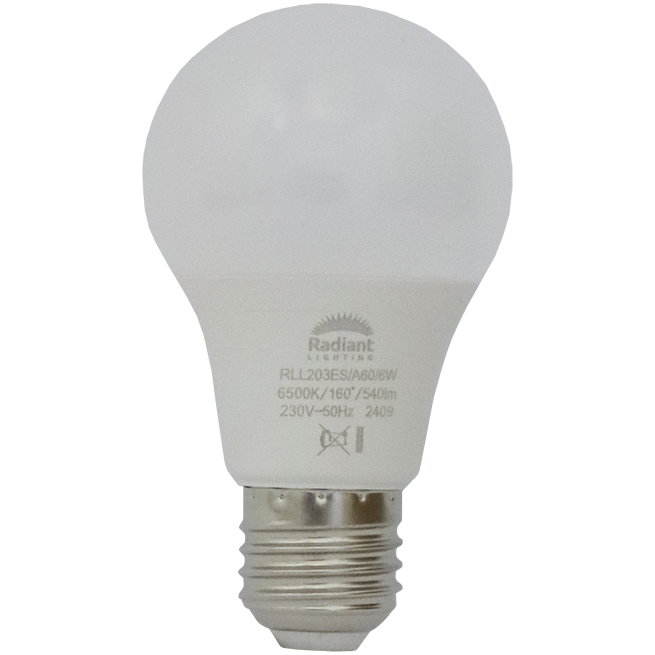 "LIGHT BULB  LED GLOBE A60  6W E27 - SCREW - DAYLIGHT - 540 LUMEN"