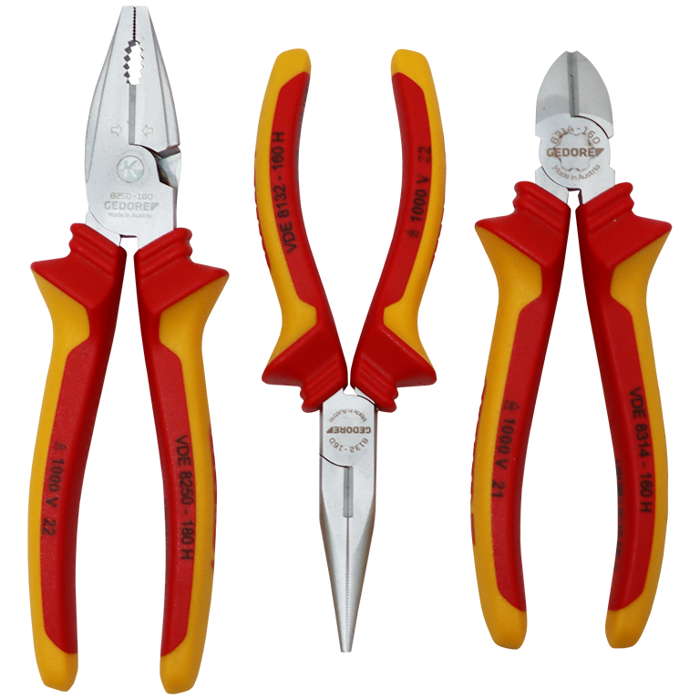 PLIER SET 3 PCS VDE GEDORE - CRV WITH 1000V INSULATED HANDLES | Fowkes Bros