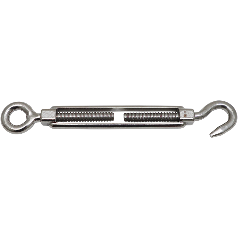 "TURN BUCKLE  S\/S 316  12MM - HOOK AND EYE - STAINLESS STEEL"