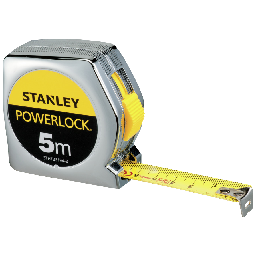 "TAPE   5MX19MM STEEL STANLEY POWERLOCK - MANUAL LOCK - PLASTIC CHROME CASING"